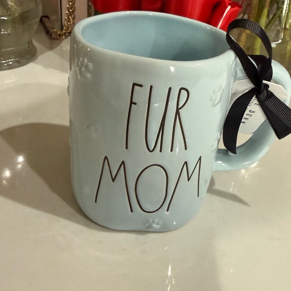 Rae Dunn Fur Mom Light Blue Mug with 3D Paw Prints 🐾 Pattern - Picture 8 of 11